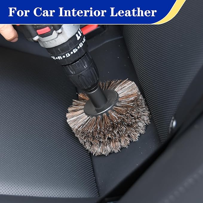 DkOvn Horse Hair Brush for Drill, for Leather, Car Interior, Car Wheel, Upholstery, Furniture, Carpet