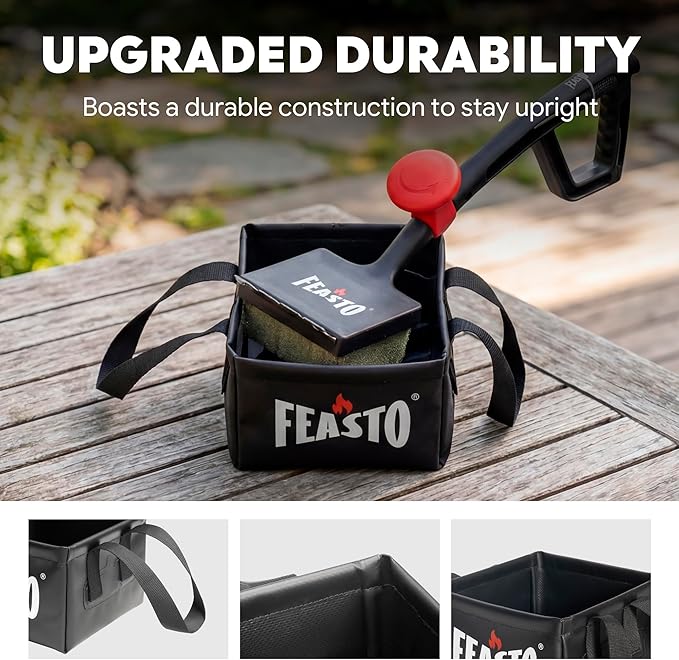 Collapsible Water Bucket for Grill Brush Cleaning & Soaking, Foldable Square Dunk Tank for Steam Grills, Multi-Use Indoor & Outdoor (Bucket Only, No Brush Included), Black