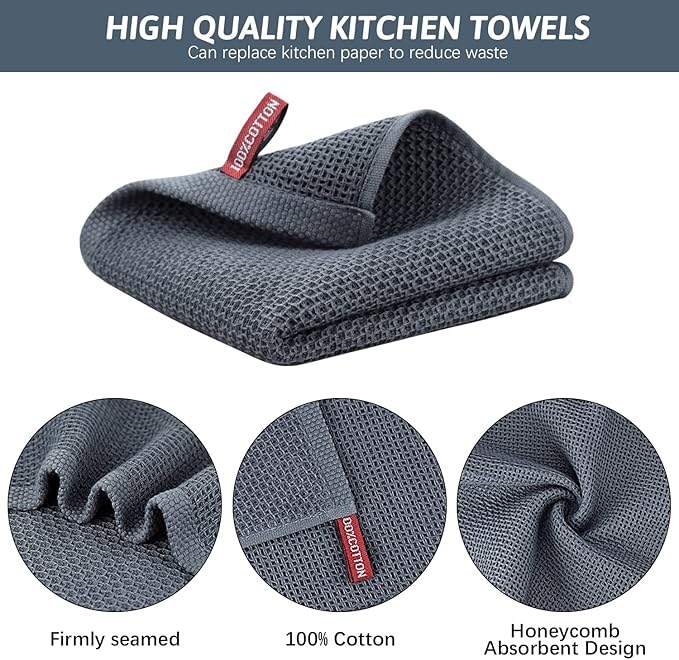 Nialnant 100% Cotton Waffle Weave Kitchen Towel,Soft Absorbent Quick Drying Dish Cloths,Dish Towels for Drying Dishes,Cleaning Rags-Multi Color(Gray+Blue+Red),13 x 28-6 Pack