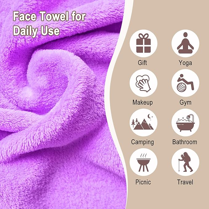 KODAMO Makeup Remover Cloth, Reusable Makeup Remover Pads Washable Travel Bag, Microfiber Makeup Removal Face Wash Cloths with Just Water, 12 Pack/Violet