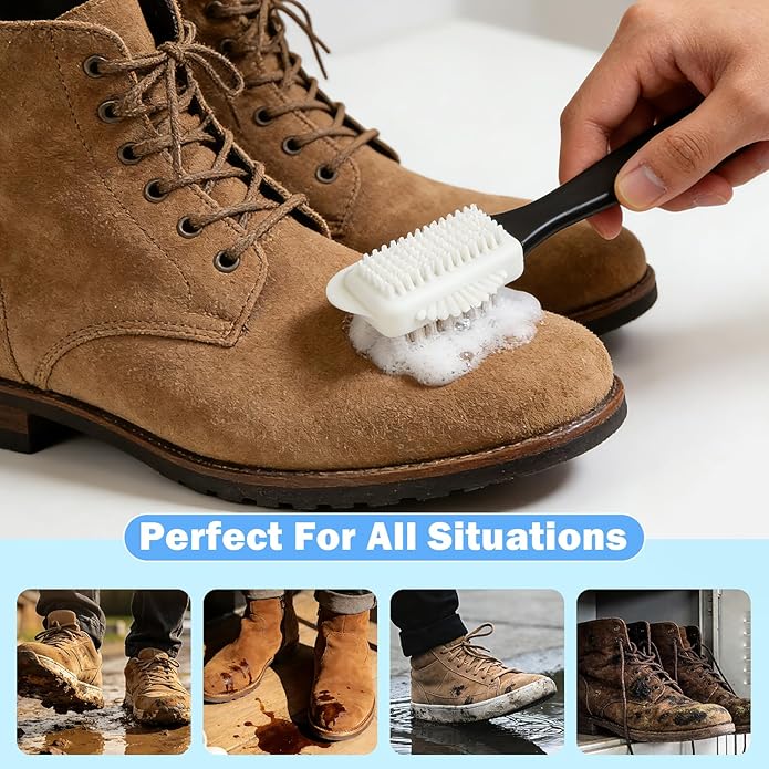Suede Shoe Cleaner Kit - 200ml (6.76oz) Professional Suede & Nubuck Cleaner with Specialized Brush & Microfiber Towel - Waterless Cleaning Solution for Boots, Sneakers, Handbags and Jackets