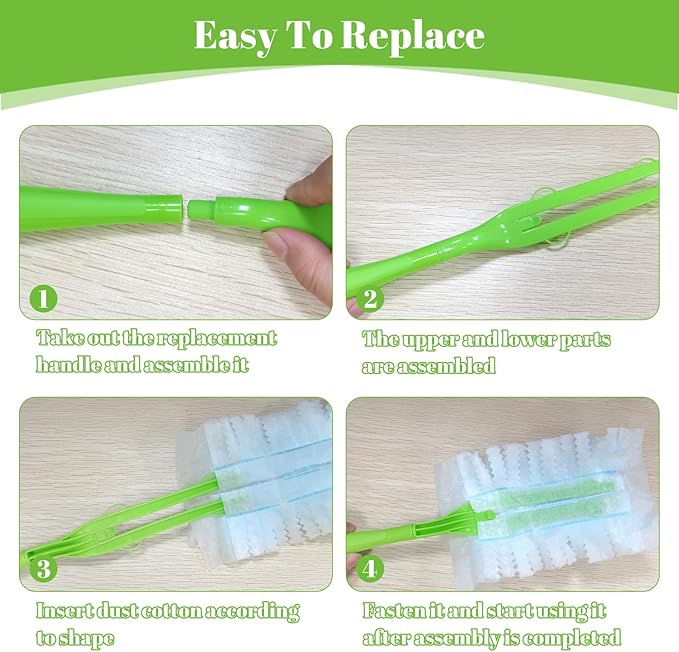 5 Pack Replacement Duster Handles – Compatible with Swiffer Duster Refills, Extendable & Detachable Mop Handles for Tight Spaces (Green)