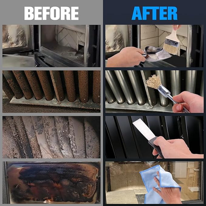 XANGNIER Pellet Stove Cleaning Kit,Pellets Stove Brush Cleaner Accessories Tools-Including Professional Steel Wire Brush,Stainless Steel Shovel,Storage Bag,Cleaning Stove Pellet Indoor
