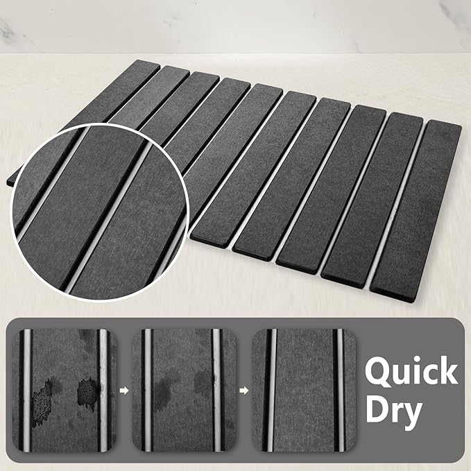 Stone Drying Mat for Kitchen Counter, Large Foldable Drying Stone with Non-slip Mat, Quick Dry Absorbent Diatomaceous Earth Mat for Dishes, Cups, Bottles, Any Countertop, 24"×16", Dark Gray