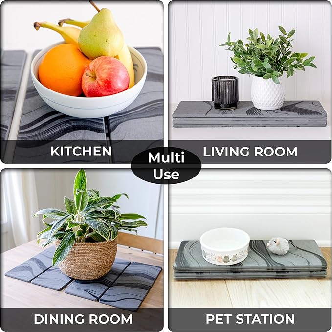 Large Stone Dish Drying Mat for Kitchen Counter | 23.5” L x 15.3” W Diatomaceous Earth Quick Drying Pad | Foldable & Super Absorbent Dish Drying Stone for Plates, Bottles & Utensils | Gray