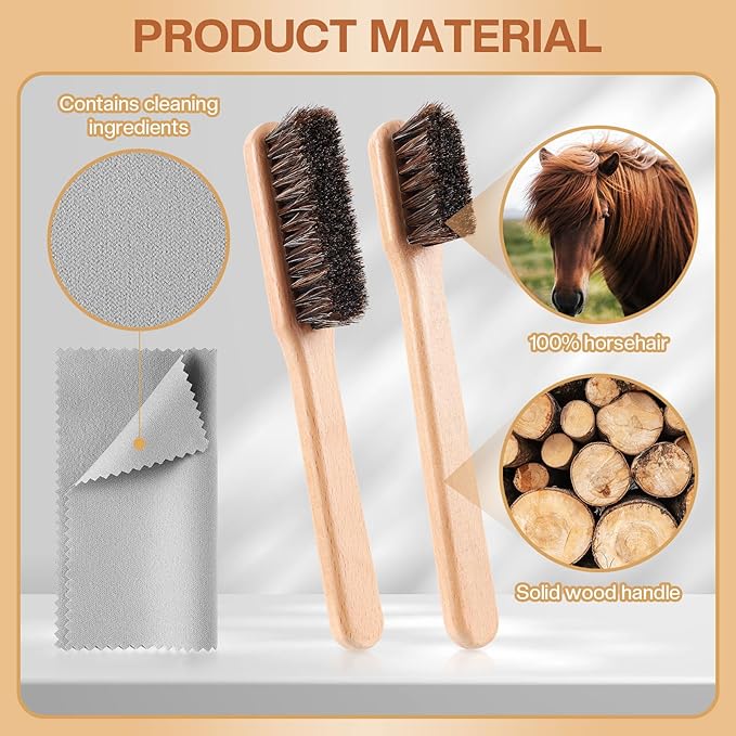 4 Pcs Horsehair Silver Cleaning Dauber Brushes Sterling Detail Polish Applicator Set with Polishing Cloth for Silverware Plateware Jewelry Cleaner(Style C)