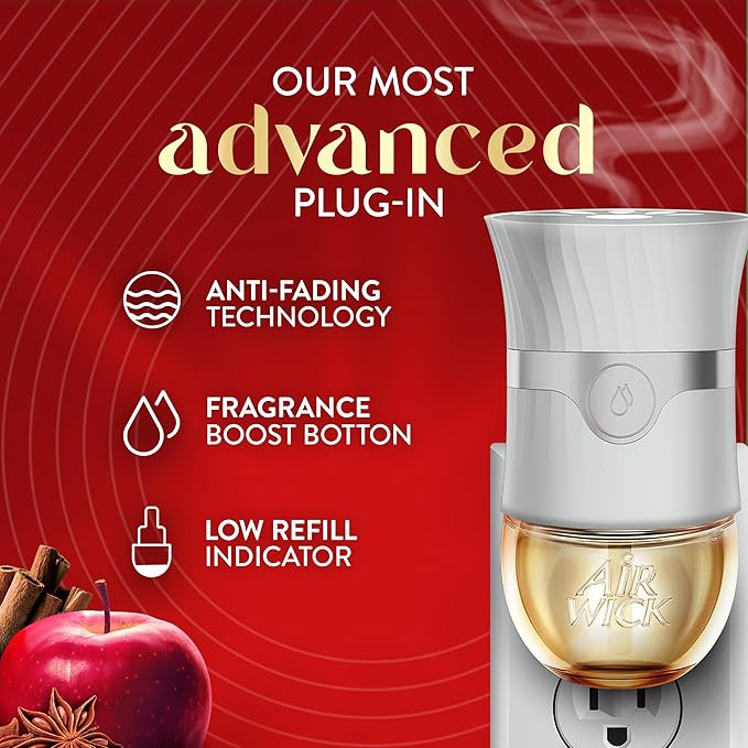 Air Wick Vibrant Plug In Scented Oil Refill, Infused with Essential Oils, Plug In Air Fresheners for Home, Fall Scent, Fall Décor, Warm Apple & Cinnamon, 5 ct