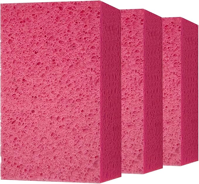 Car Wash Sponges, 3 Pack Extra Thick Large Cleaning Sponge Multi-Purpose for Bathroom Kitchen Bike Boat, Large Size Sponges 4'' X 6'' (Pink)