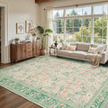Floral Rug for Living Room Bedroom, 8x10 Washable Rug, Green Vintage Boho Area Rug, Large Non Slip Low Pile Carpet for Indoor Dining Room,Girls Kids Room and Nursery Room(Sage Green 8x10ft)