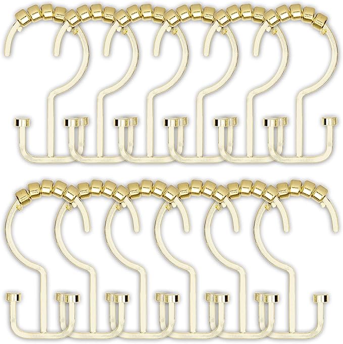 Utopia Alley HK1GD Deco Flat Double Roller Shower Curtain Hooks; Gold - Set of 12
