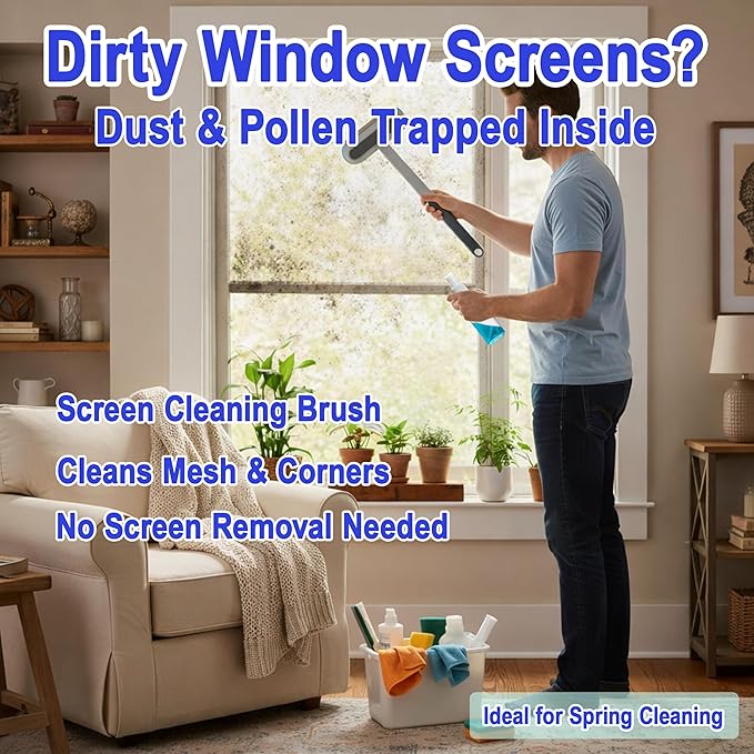 6-in-1 Window Track & Screen Cleaning Kit – Detachable Brushes, Squeegee, Microfiber Cloth & Spray Bottle for Home Window Cleaning