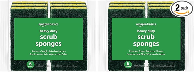 Amazon Basics Heavy Duty Sponges, Yellow/Green, 12-Pack (2 Packs of 6), Packaging May Vary