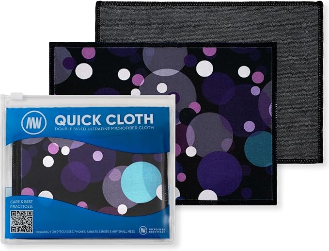 Quick Cloth Microfiber Glasses Cleaning Cloths – 5x7, Bubbles, 2 Pack with Case | Double-Sided Lens Cleaner for Eyeglasses, Camera, Screens & Glass | Reusable Microfiber Glass Polishing Cloths