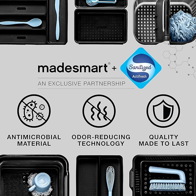 madesmart Premium Portable Shower Caddy, Hold Soap, Shampoo, Hair Supplies and Beauty Products, Cleaning Supplies Organizer for Home, Dorm, Plastic Shower Tote, Soft Handle, Smoke