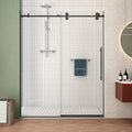 Sunrosa 60" W x 76" H Frameless Shower Door, Sliding Shower Door with Handle, Glass Shower Door with 5/16" (8 mm) Clear SGCC Tempered Glass, Matte Black