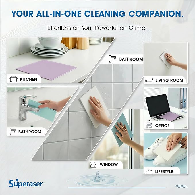 Oversized Magic Cleaning Pads, Melamine Foam Eraser Cloths, Tough Stain Remover for Kitchen, Bathroom, Walls & More, No Chemical Needed (12x12 Multicolor, 6 Pack)