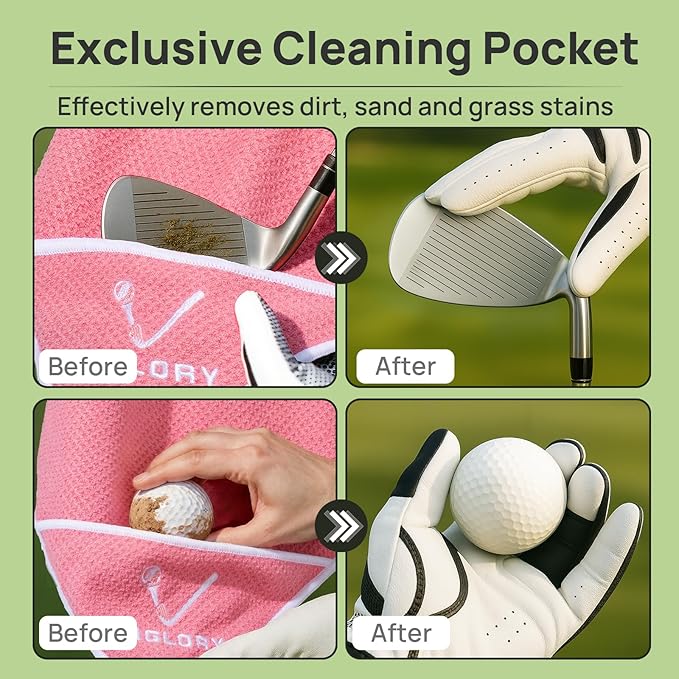 Magnetic Golf Towel for Bag 18" x 18" with Clip Exclusive Cleaning Pocket Microfiber Waffle Ultra Absorbent Club Ball Cleaner, Essential Golf Accessories and Gifts for Men Women(Pink 1 Pack)