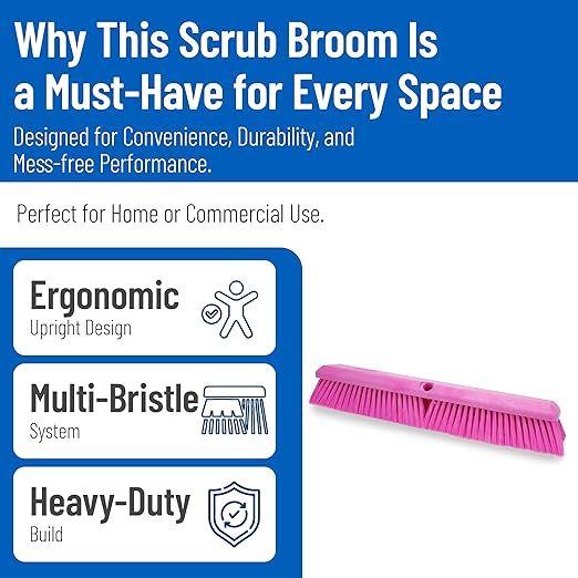 SPARTA 41890EC26 Omni Sweep Plastic Push Broom Head, Heavy Duty, Industrial Broom With Color Code System For Outdoor, Indoor, Garage, Concrete, Patio, Kitchen, Bathroom, 18 Inches, Pink, (Pack of 12)