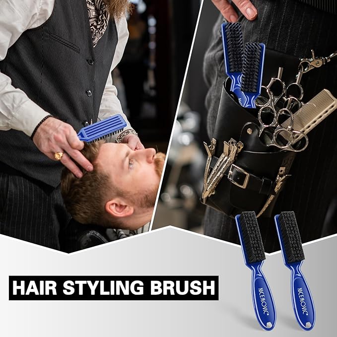 NICEMOVIC 10 Pcs Barber Clipper Cleaning Brush Set, Mini Duster, Nylon Manicure Brush, Hair Styling Tool (Blue)