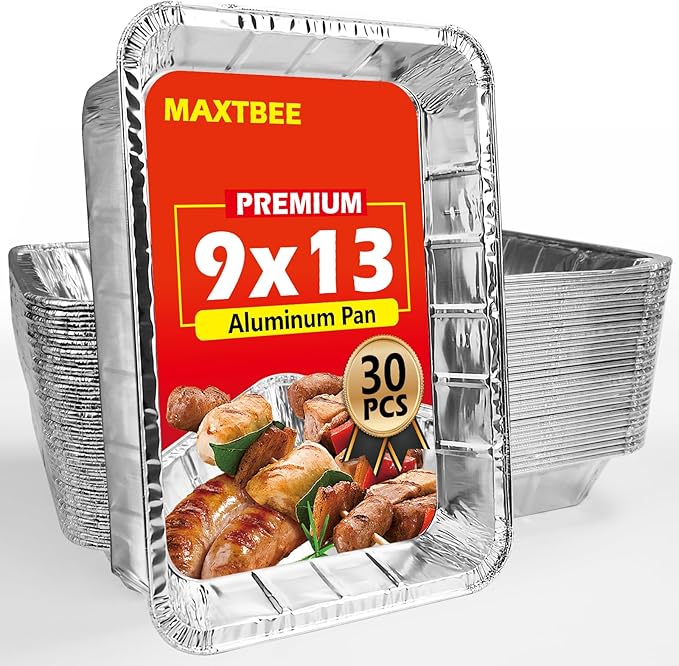 Aluminum Pans Foil Pans, 30 Pack 9x13 Disposable Aluminum Trays Half Size Heavy Duty Tin Foil Trays Food Containers For Cooking, Baking, Roasting, Heating or Steam Table