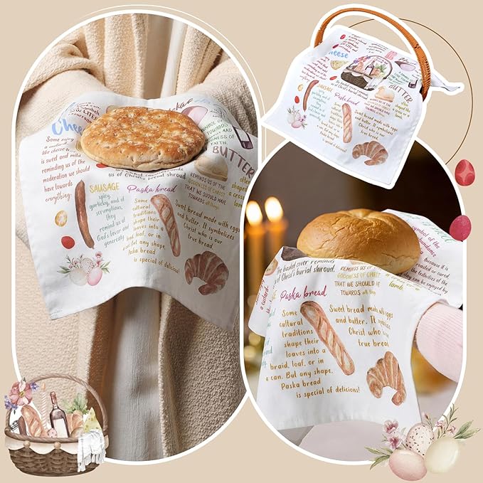 Traditional Pascha Feast Easter Basket Cover Table Decoration Easter Religious Gift Traditional Orthodox Pascha Basket Item Meaning Cotton Towels Communion Prosphora Greek Christian Altar