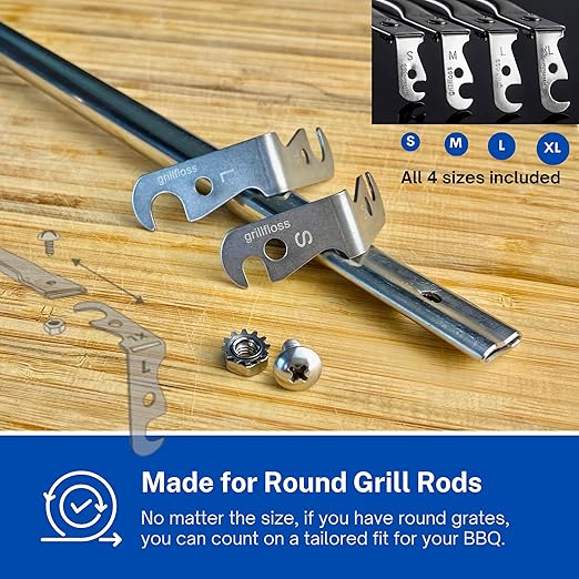 Grill Floss Premium Grill Scraper for Outdoor Grill with Round Grates - Bristle Free Grill Brush for Outdoor Grill - BBQ Grill Grate Cleaner Cleans Top and Bottom of Grill Without Lifting Grates