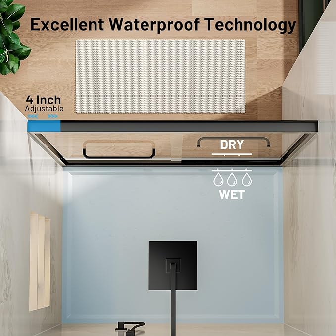 50-54" W x 70" H Double Sliding Shower Door, Semi-Frameless Shower Door with 1/4"(6mm) Clear Tempered Glass, Silent Soft-Close Door for Walk-in Shower, Matt Black