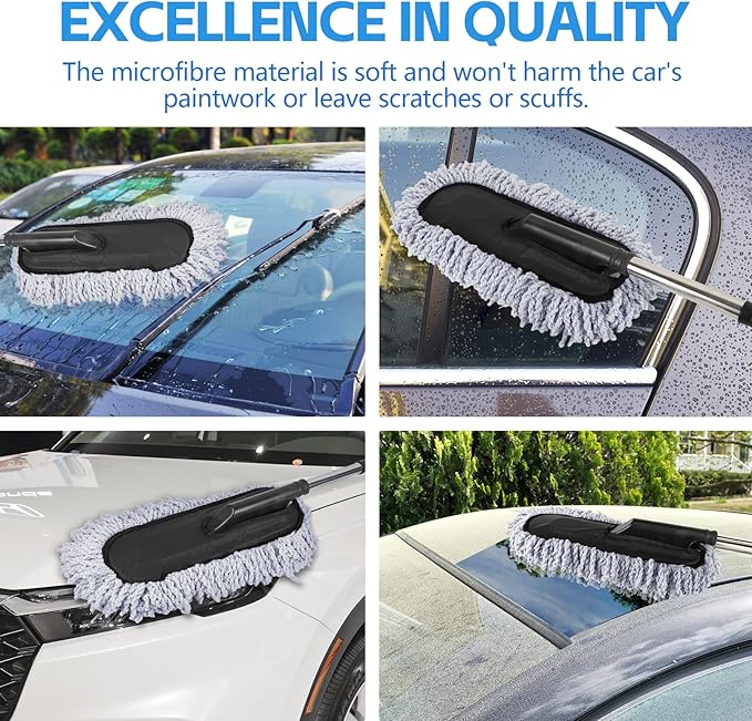 Wuyaoyao 2PCS Car Duster Set, Soft Microfiber Car Duster Interior Exterior, Scratch Free Auto Cleaning Brush with Extendable Handle, Multipurpose Dusting Tool for Auto Office Home Furniture (Gray)