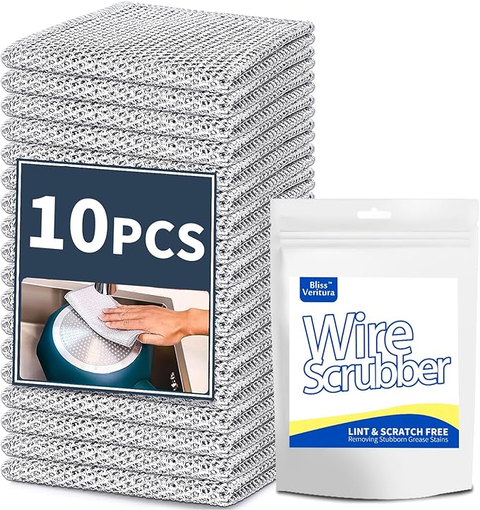 Reusable Non Scratch Wire Dishcloth, 10pcs Steel Wire Cloths, Double-Layer Stainless Rag, Kitchen Cleaning Cloths, Suitable for Sinks, Boilers, Ovens, and Tableware.