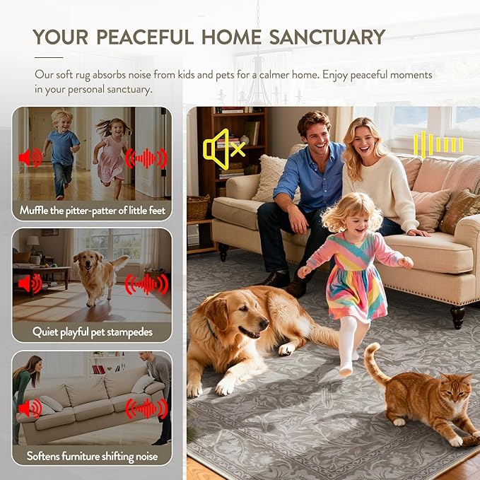 Lahome Bird 9x12 Rugs for Living Room Bedroom, Soft Vintage Washable Rug 9x12 Stain Resistant, Ultra-Thin Non-Slip Dining Room Rug Non-Shedding Carpet for Office,Hemp/Taupe