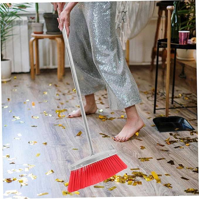 Heavy Duty Commercial Broom with Long Handle Soft Bristles for Efficient Indoor and Outdoor Floor Cleaning for Home Use and Hair Collection