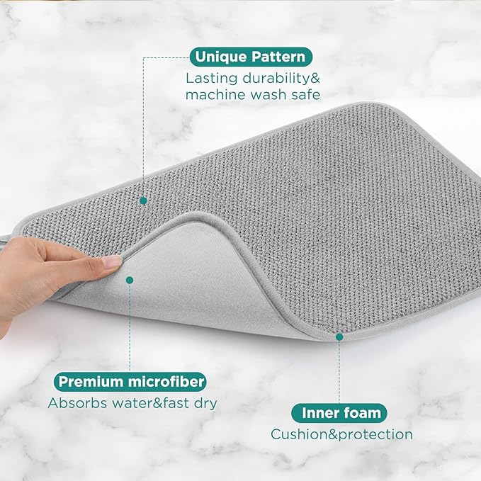 Microfiber Dish Drying Mat, Super Absorbent Kitchen Dish Drying Pad for Easter Day, Reversible Gift Mats for Countertop, 12 * 16 inch Gray