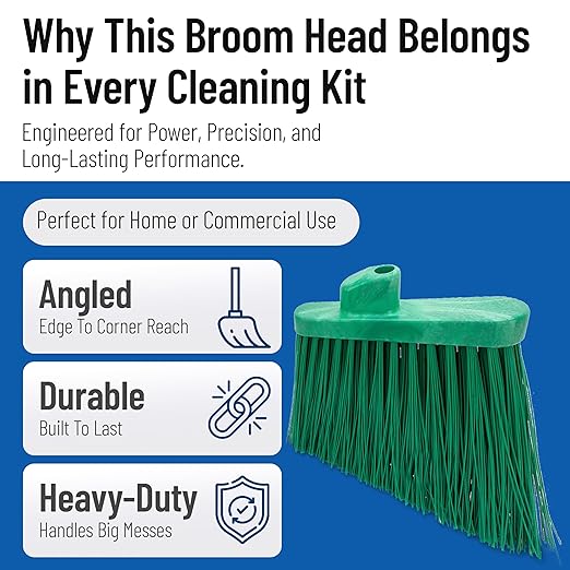 SPARTA Plastic Broom Head, Angled, Un-Flagged for Large Debris Indoor, Outdoor, Home, Restaurant, Lobby, Office, 12 Inches, Green, (Pack of 12)