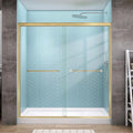 GETPRO Shower Door Double Sliding 62-66 in. W x 72 in. H Semi-Frameless Bypasss Bathroom Glass Shower Sliding Doors,1/4 inch Clear Tempered Glass Door for Walk-in Shower Brushed Gold