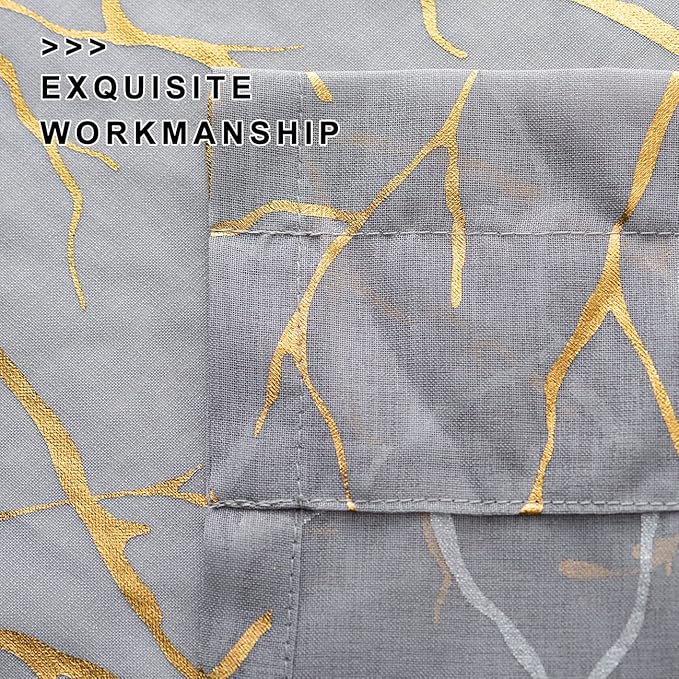 FINECITY Gold Grey Sheer Curtains 84 Inches Long 2 Panels Metallic Gold Foil Tree Branches Patterned Sheer Curtains for Living Room Rod Pocket Privacy Sheer Window Curtains, 52 x 84 Inch