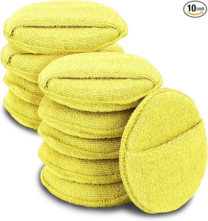 10PCS Wax Applicator Pads, Polishing Pad, 5" Diameter Soft Microfiber Polishing Care Foam Sponge with Finger Pocket, Car Buffing & Detail Foam Wax Applicator Sponge for Car Cleaning (Yellow)