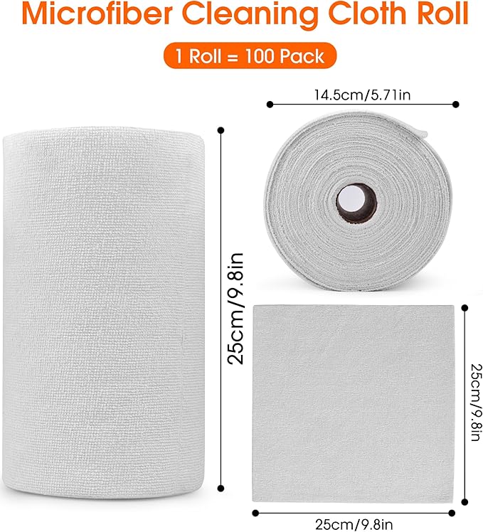 Microfiber Cleaning Cloth Roll - 100 Pack Tear Away Microfiber Paper Towels, Reusable, Washable, Scratch-Free, Kitchen Towels for Car, Home, Kitchen, Glass, Dishes (Light Grey)