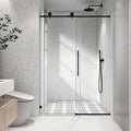 Frameless Shower Door 49"-54" W x 76" H-5/16 (8mm) Tempered Glass Single Sliding Bathroom Door W/Adjustable Soft Closing,Brushed Nickel,Nano Cleaning,Easy Install (SGCC Certified)