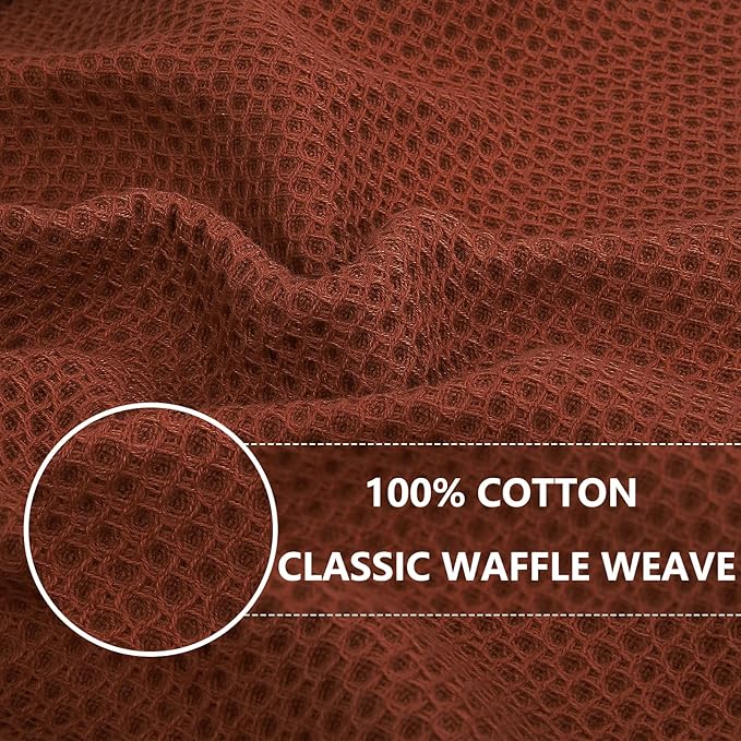 Homaxy 100% Cotton Waffle Weave Kitchen Dish Cloths, 4-Pack Ultra Soft Absorbent Dish Towels, Quick Drying Dish Rags, 12 x 12 Inches, Rust