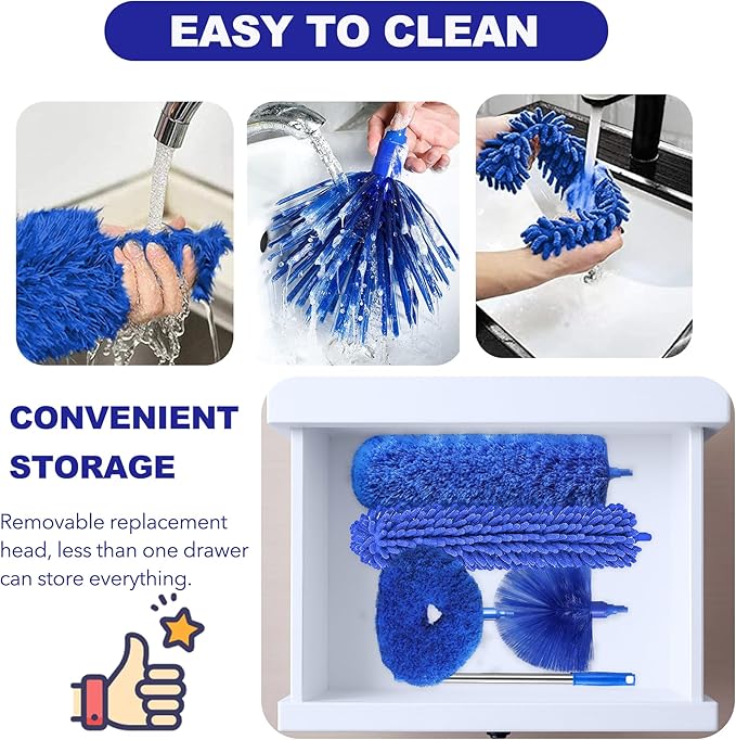 Dusters for Cleaning, 5-in-1 Dusters, Ceiling Fan Cleaner Duster with Extension Pole, Microfibe, Cobweb and Chenille Duster for Fans, Blubs, Cars, Blinds and Furniture