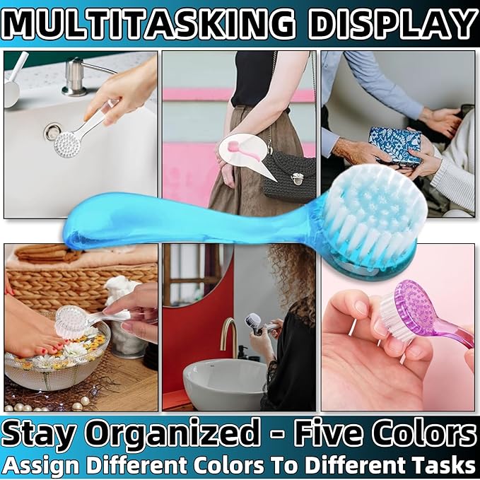 Soft Nail Dust Cleaning Brush 5Pcs Handle Grip Fingernail Brush Nail Dust Brush Manicure Pedicure Tools Women Men Home Salon（multicolor）