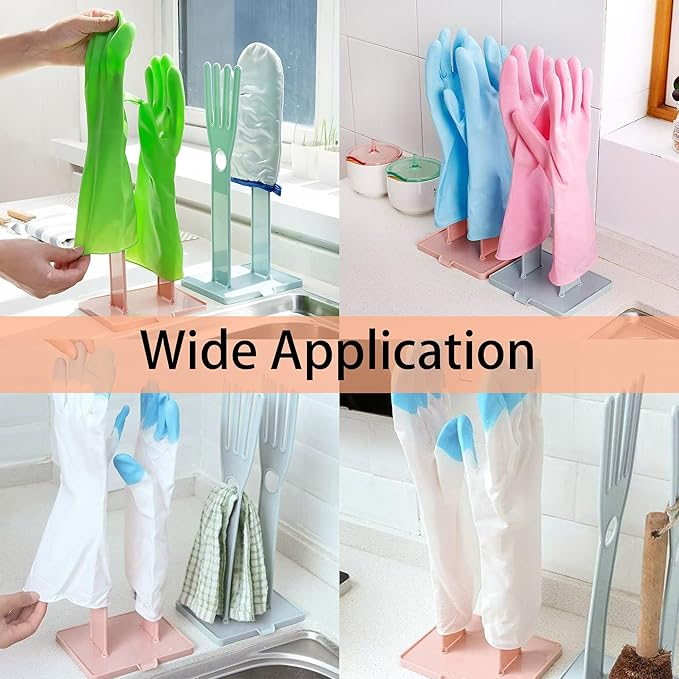 Kitchen Glove Holder Stand Dryer Rack Reusable Plastic Mitten Drying Organizer for Dishwashing Rubber Gloves Towel Storage Sink Holder Multi-Functional Cleaning Tool, Blue