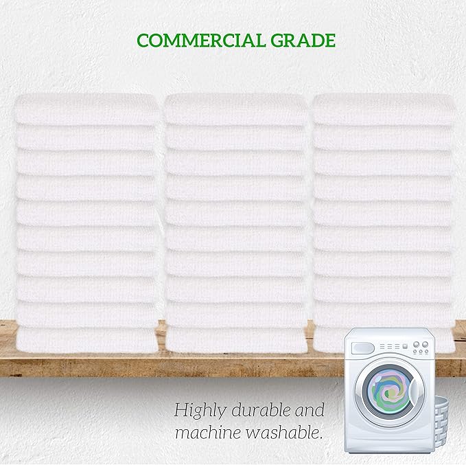 GREEN LIFESTYLE Multipurpose Terry Towels (Blue & Orange Striped, White), ComfortFeb Bar Towels - 14'x17', Durable and Absorbent, Cotton - Pack of 60