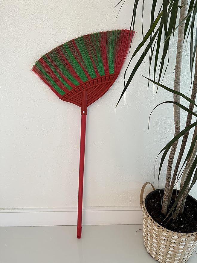 1 Pack Soft Sweeping Brooms /38” House Brooms for Sweeping Indoor& Outdoor Broom Cleaning/Asian Thailand Plastic Broom/Choi Nhua Thai LAN/Choi Nhua Quet Nha (1 pcs) (Green Red)