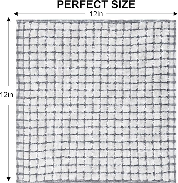 Kitinjoy Cotton 12 Pack Terry Kitchen Dish Cloths, 12 x 12 Inches Super Soft and Absorbent Dish Rags, Quick Drying Dish Towels for Washing Dishes, Mix Color