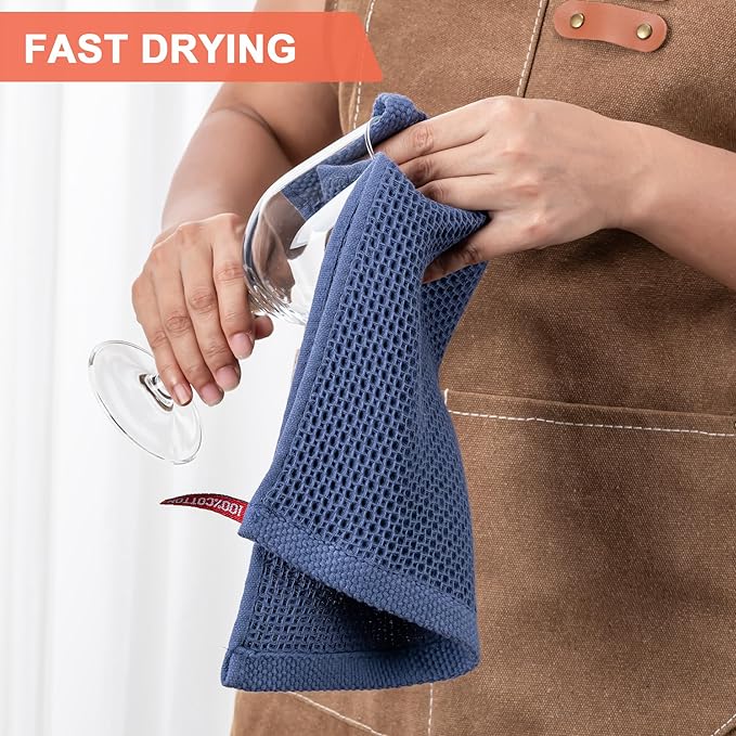 BOOMIBOO 6-Pack Kitchen Dish Cloths, 100% Cotton Waffle Weave, Ultra Soft Absorbent, Quick Drying Dish Towels, 12x12 Inches,Navy Blue