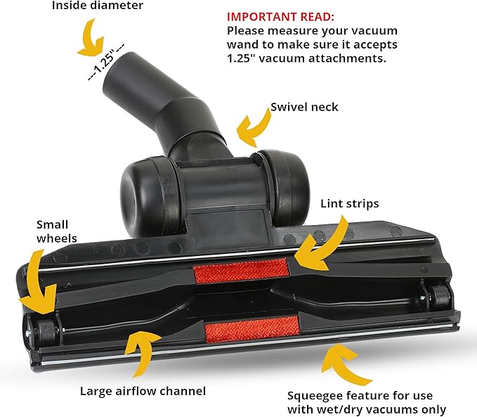 Vacuum Attachments for 1.25" (32mm) Vacuum Cleaner | Gulper Floor Tool for Hoover, Shop Vac, Eureka, Bissell, Nutone, Kenmore & More | Pet Hair & Hard Floor Cleaning