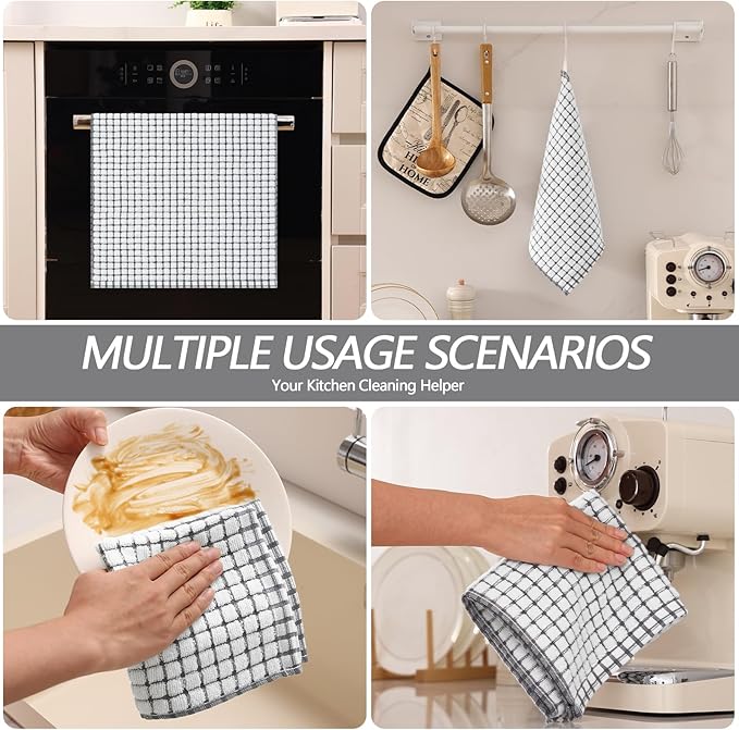 Homaxy Kitchen Towels and Dishcloths Set, 16 x 25 and 12 x 12 Inches, Set of 8 Cotton Terry Kitchen Dish Towels, Super Soft and Absorbent Dish Cloths, Grey