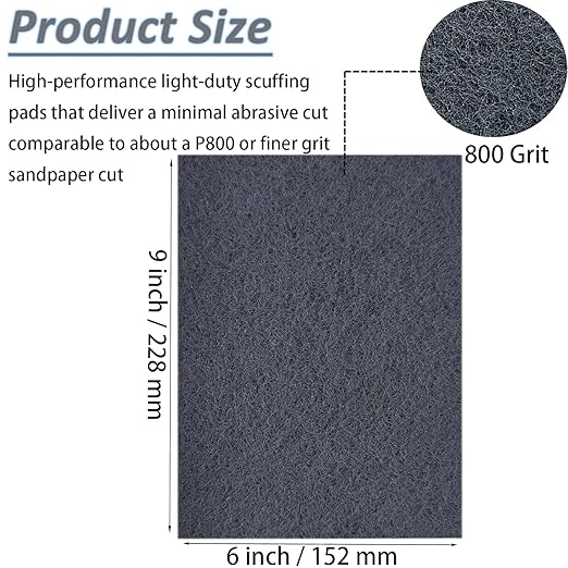 10 Pack 6 x 9 Inch 800 Grit General Purpose Scuff Pads for Scuffing, Scouring, Sanding, Paint Primer Prep Adhesion Scratch - Surface Preparation Automotive Car Auto Body Woodworking (Grey)