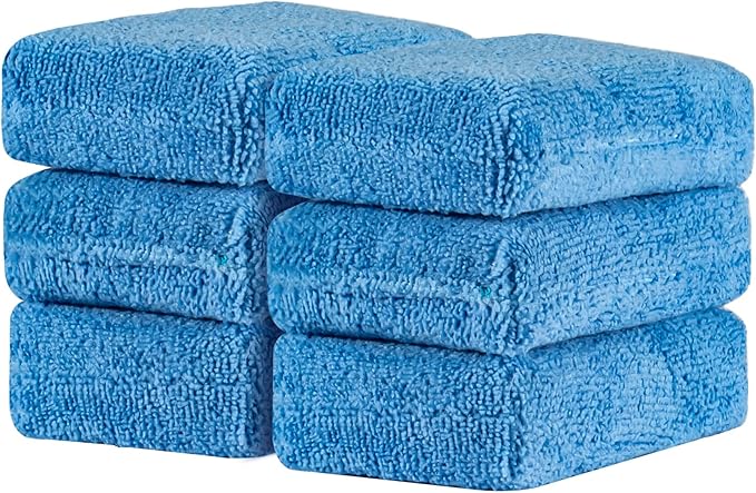 Sukh 6 Pack Microfiber Rectangle Sponge Detailing Pads - Microfiber Wax Foam Applicator Pads for Car Wax Applicator Pad 4.72x3.15 inch Blue